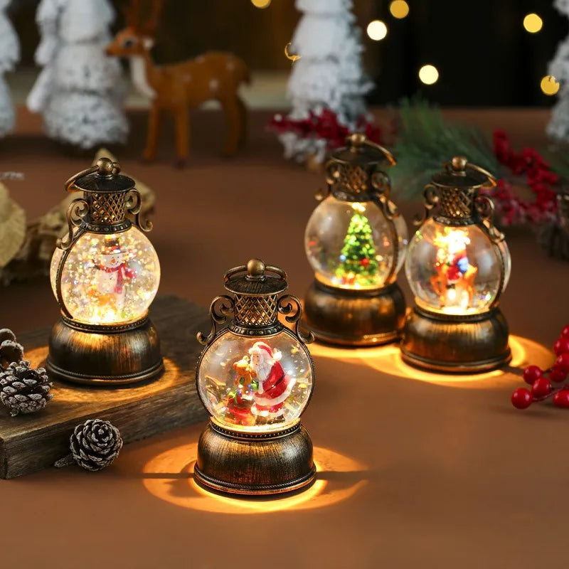 2025 Santa Claus with Music Floating Snow Ornaments Christmas Tree Luminous Bedside Lamp Snowman Night Light New Year Gifts