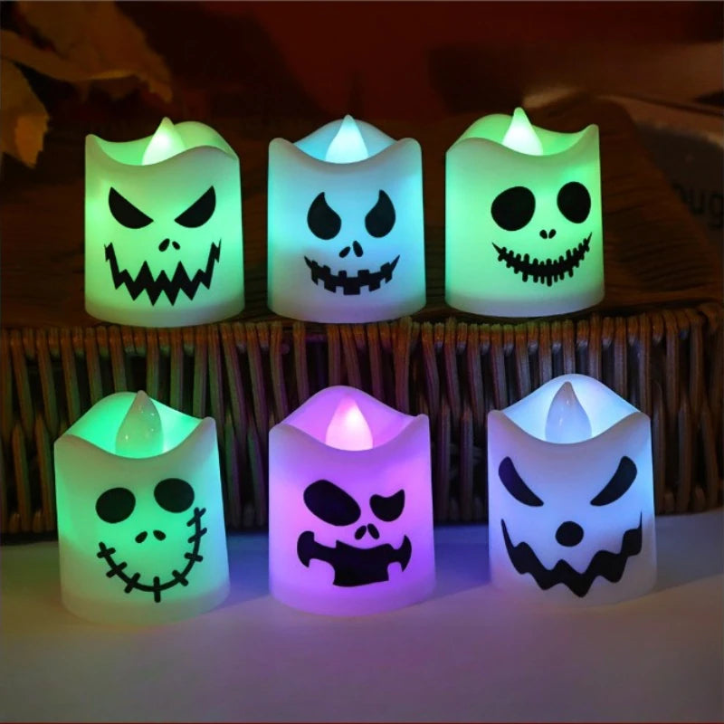 6pcs Halloween LED Ghost Pumpkin Candle Light Halloween Party Glowing Lamp for Home Bar Decoration Haunted House Horror Props