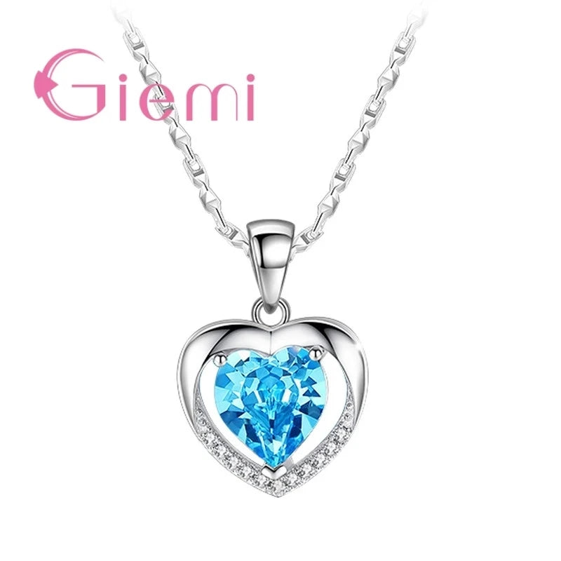 925 Sterling Silver Pendant Necklace For Women Engagement Fashion Jewelry Austrian Crystal Romantic Heart Shape Wholesale