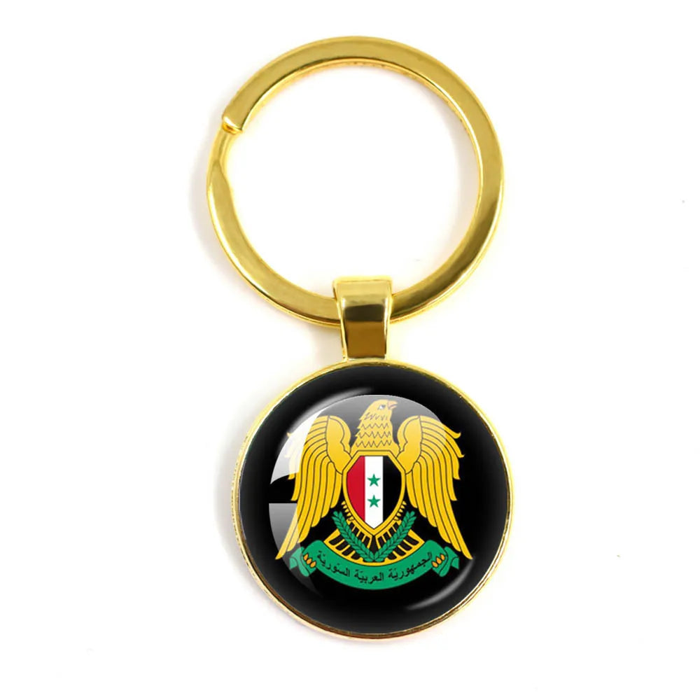 Syria Flag National keychain Glass Cabochon Pendant Keychain For Women Men Charm Car Keyring Creative Fashion Jewelry Gift