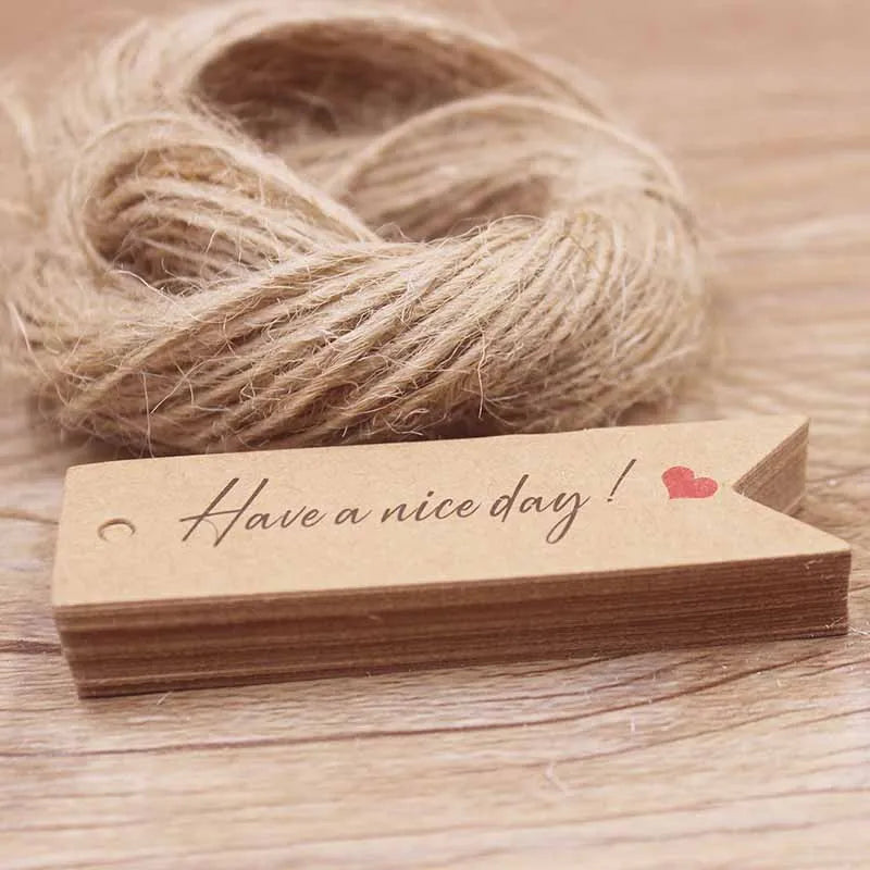 100pcs Kraft Gift Tags with 20m Rope Thank You Paper tags for  Gift New Year Halloween Christmas Label Party Decoration