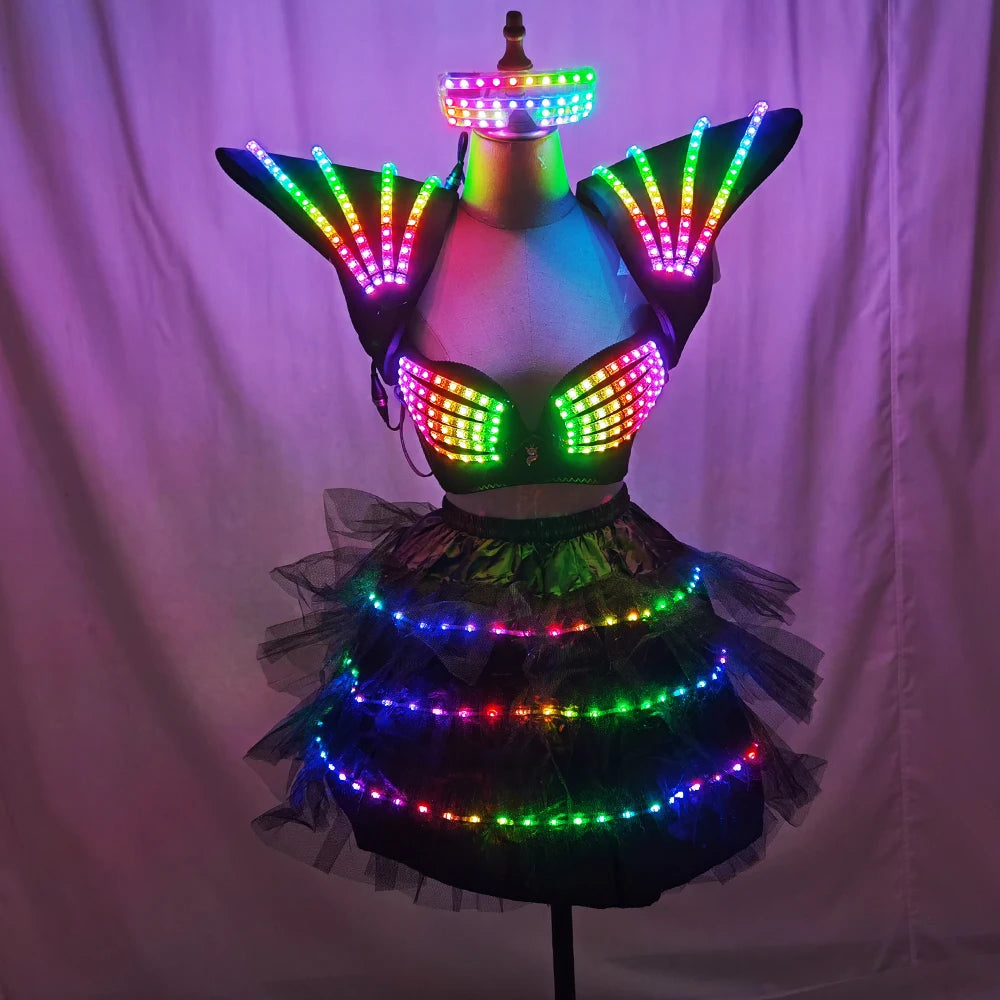 LED Costume Cosplay Futuristic Light Up Clothing Women Luminous Show Party Dance Rave Outfit Robot Gogo Dancer Fancy Wear
