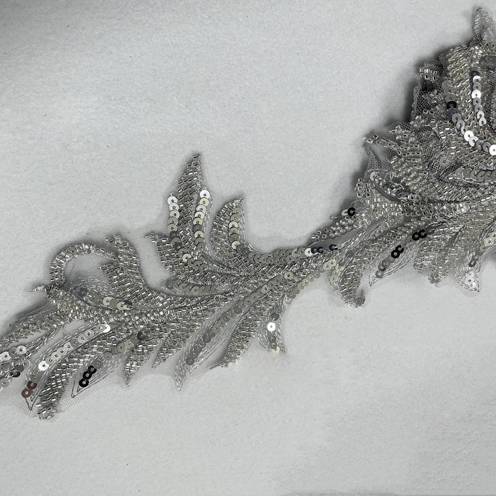 1Pc Sequin Phoenix-Tail Flower Embroidery Patches Fabric For Evening Dress Accessories Sewing Patch Handmade Applique Crafts