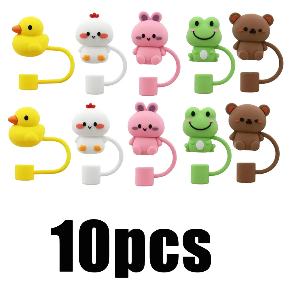 5/10pcs Straw Cover Cap Reusable Silicone Dust-Proof Animal Shape Straw Topper Compatible With 30/40oz Tumbler Handle Tips Lid