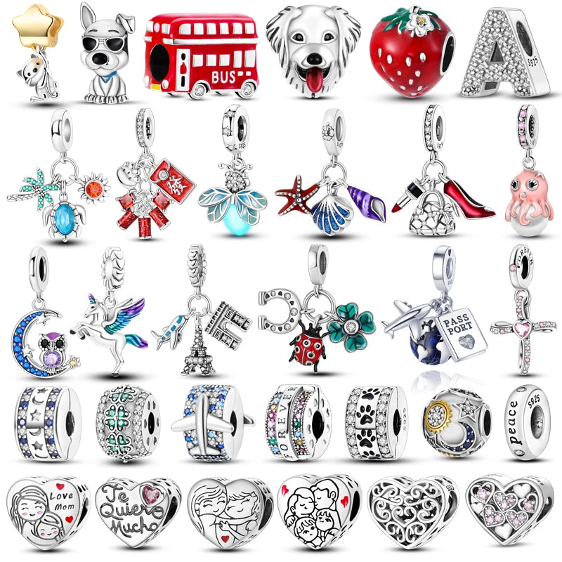 925 Sterling Silver Strawberry Turtle Owl Charm Beads Suitable For Original Bracelet Women DIY Jewelry Making Birthday Gifts