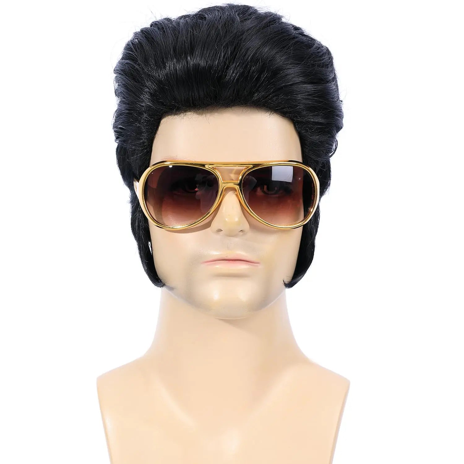 Synthetic 50s 60s Rock Legend Wig for Men Elvis Wig 1950s Singer Rocker Costume Wig with Accessories for Cosplay Halloween Party
