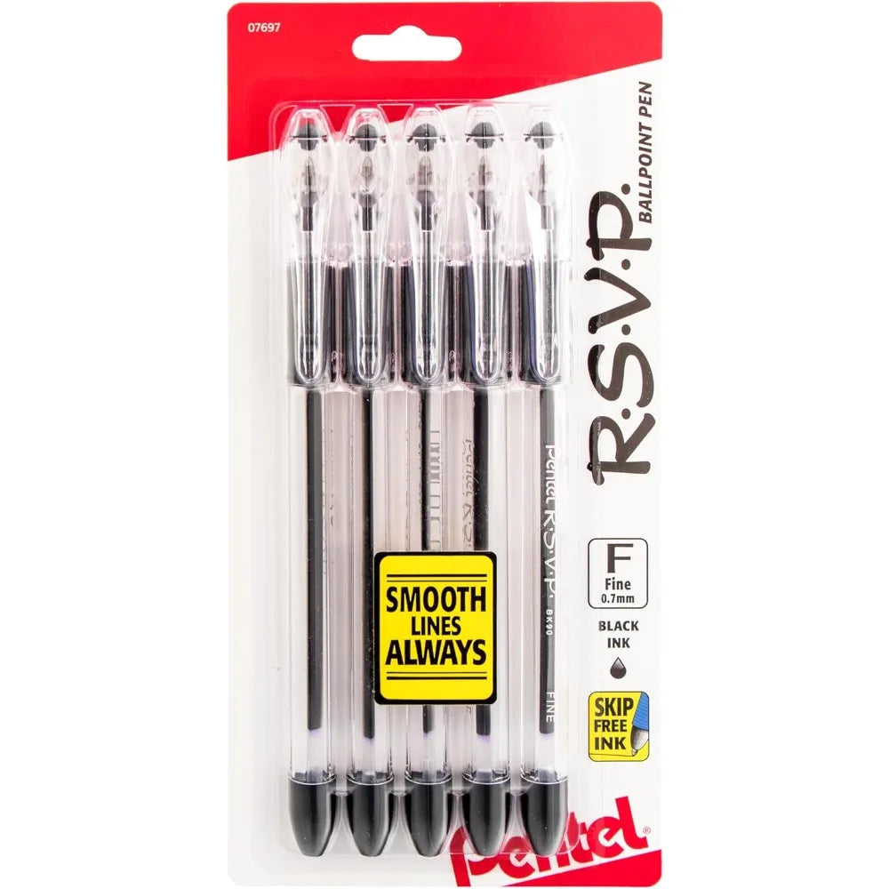 New upgrade RSVP Ballpoint Pen, (0.7mm), Fine Line, Black Ink, Pack of 5 (BK90PF5A) High quality Hot Sale. Fast shipping