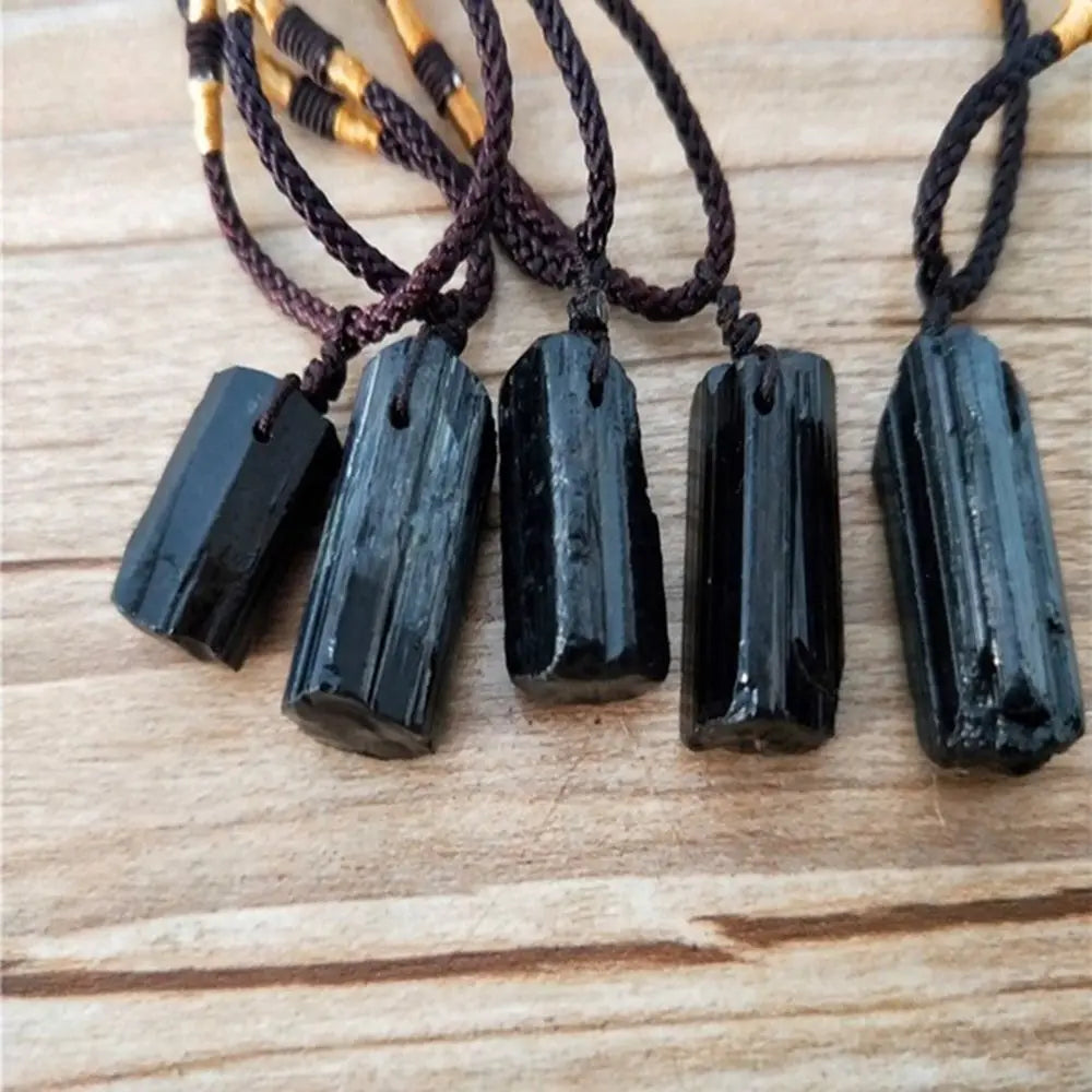 Women Black Healing Stone Necklace Crystal Gem Tourmaline Stone Pendant Specimen