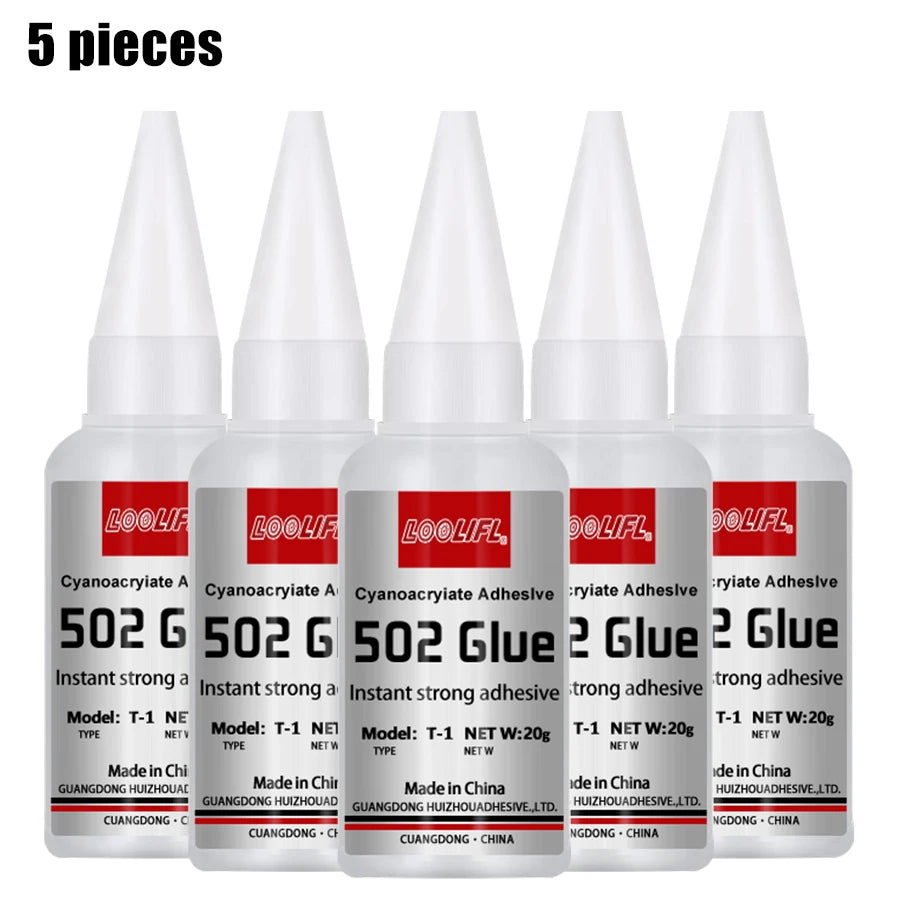LOOLIFL 1-5pcs 502 Super Glue Instant Quick-drying Cyanoacrylate Adhesive Leather Rubber Wood Metal Strong Bond Liquid Glue Tool