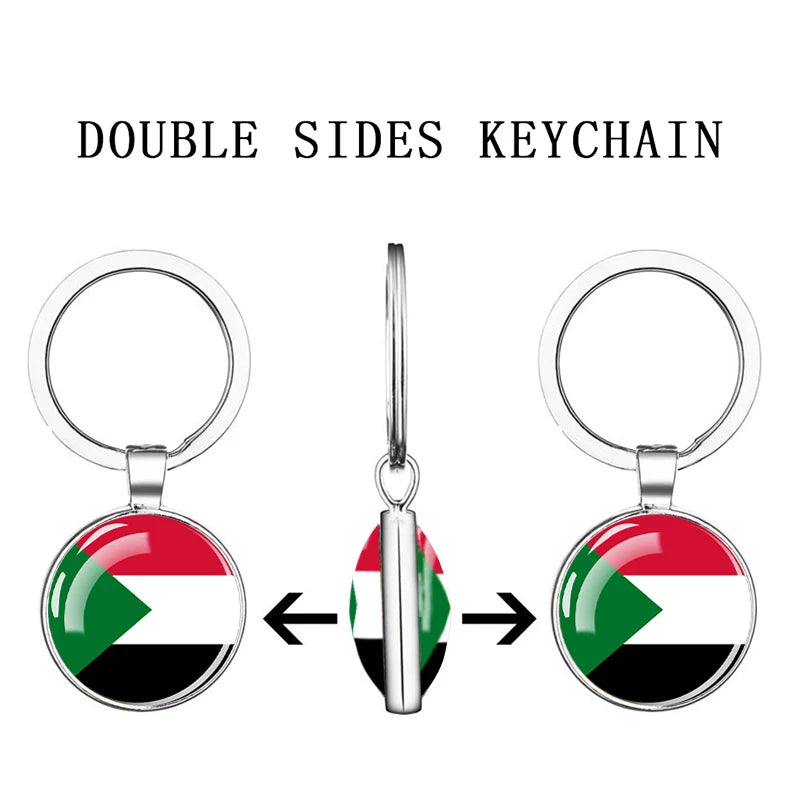Africa Countries Flag Keychains Double Sided Glass Dome Pendant Key Chains Algeria Somalia Tunisia Morocco Egypt Flag Keyring