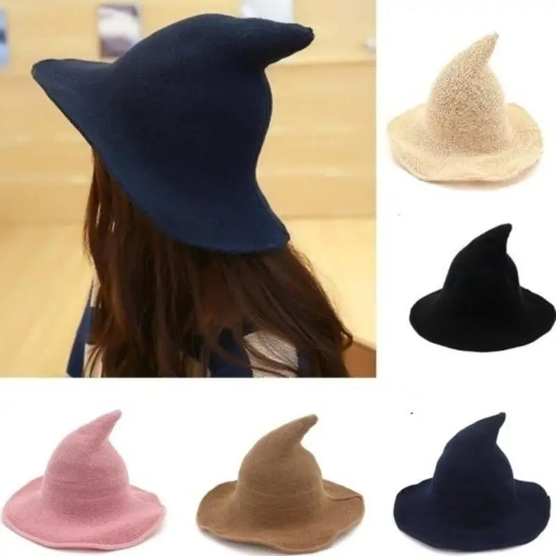 Vintage Halloween Woman Witch Hat Costume Wool Knit Hat Party Coseplay Masquerade Witch Hat Halloween Prop Decoration