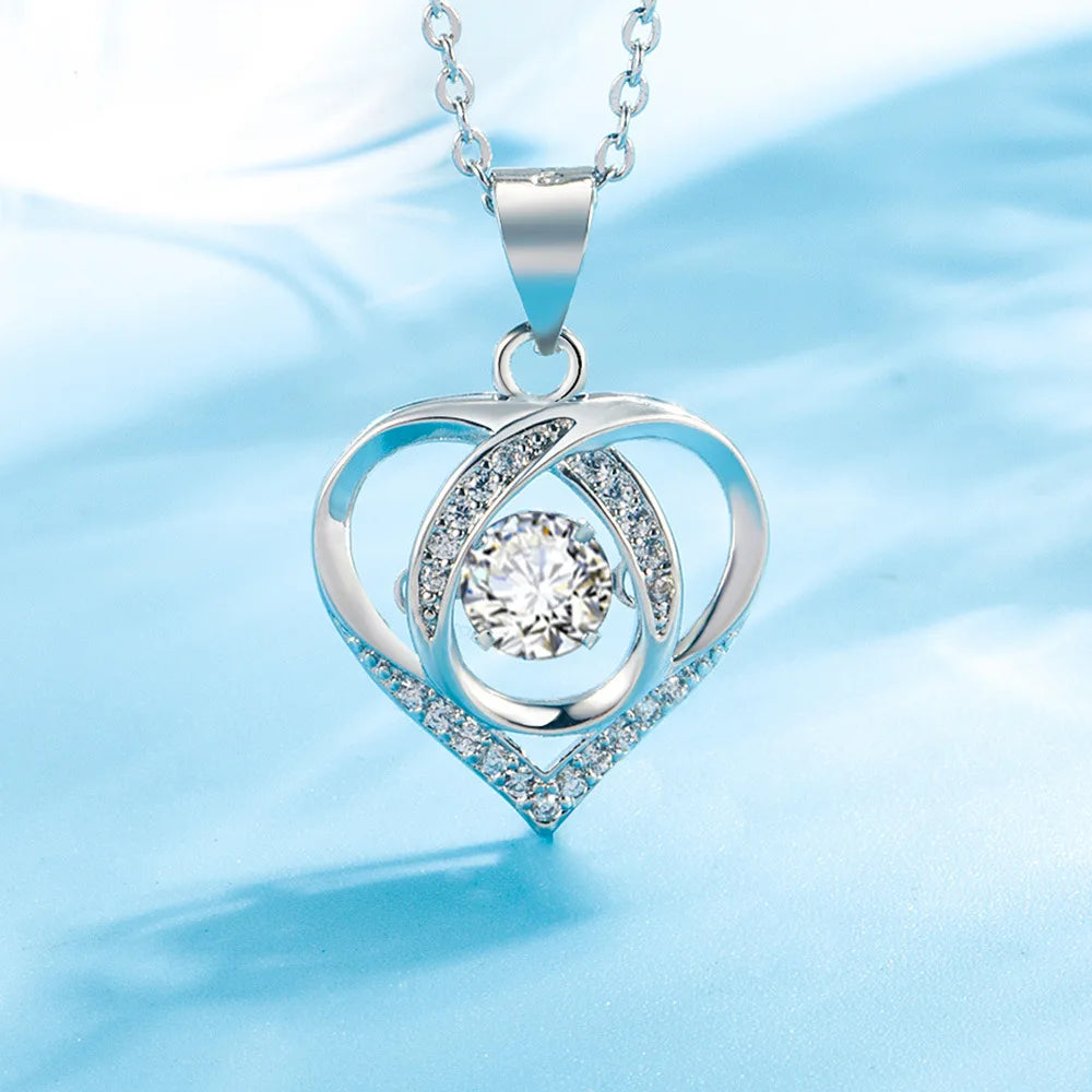 Women's Necklace 925 sterling silver Glowing Firefly Moon Heart Pendant necklace Fashion Day Valentine's Day jewelry gift