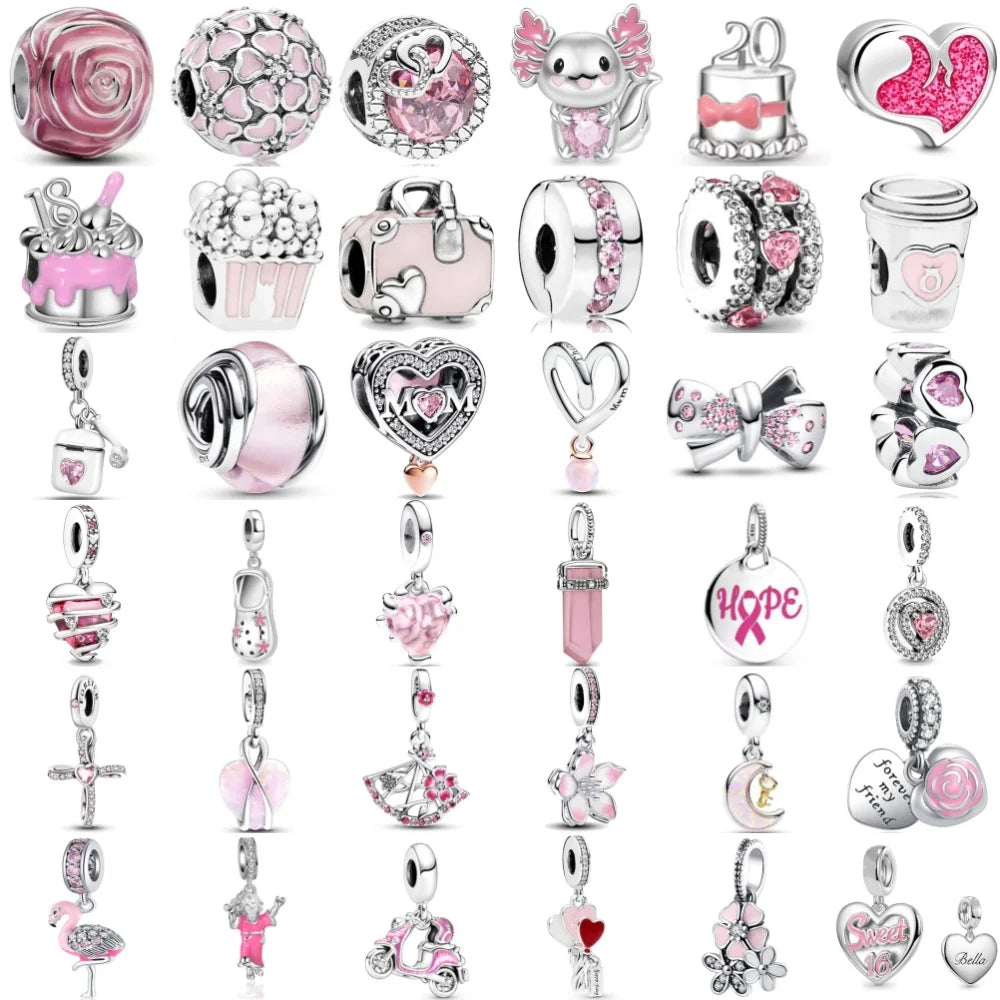 Hot Selling 925 Silver Pink Cup, Bag Beads, Moon Cross Pendant Suitable for European Original Bracelet DIY Exquisite Jewelry
