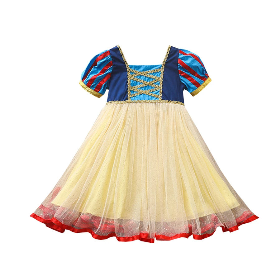 Kids Girl Snow White Dress Summer Short Sleeved Birthday Party Elsa Princess 2024 New Halloween Costume for Girls 2-8 Years Old