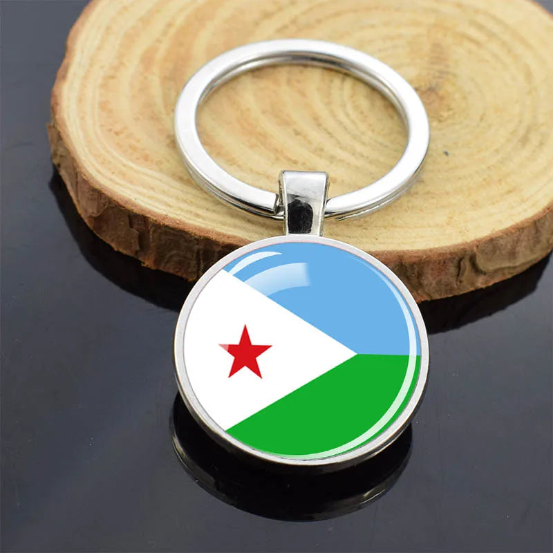 Africa Countries Flag Keychains Double Sided Glass Dome Pendant Key Chains Algeria Somalia Tunisia Morocco Egypt Flag Keyring