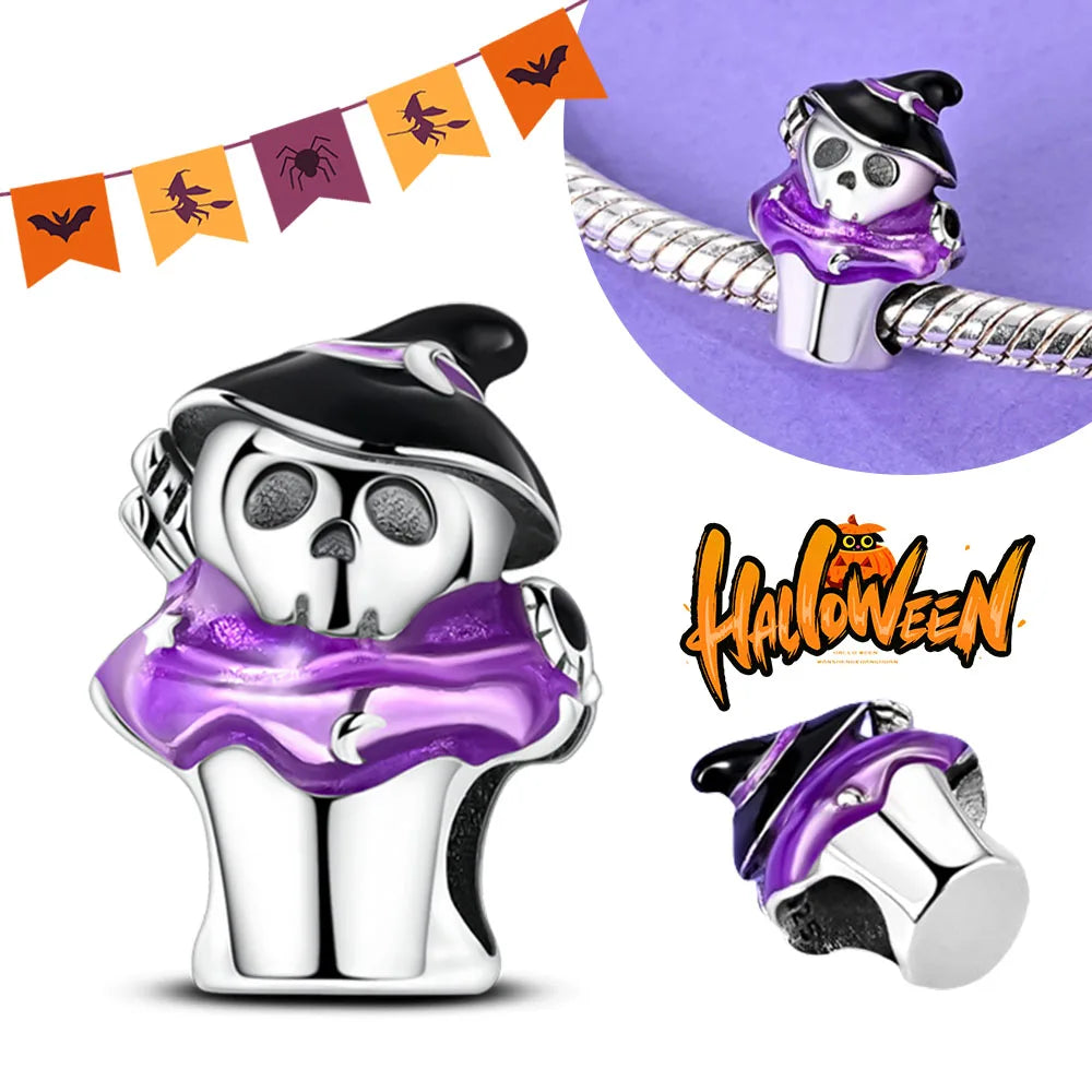 Halloween Charms 925 Sterling Silver Nightlight Pumpkin Skull Candy Witch bead for jewelry making Fit DIY Bracelet Pendant Women