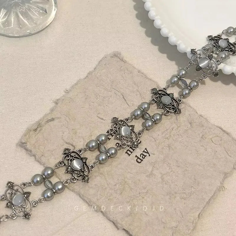 2024 New Vintage Necklace Double-Deck Pearl Tiger-Eye Luxury Court Style Unisex Choker for Women Men Couple Jewelry