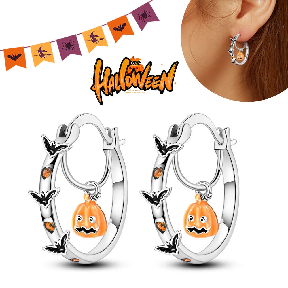 Halloween Pumpkin Bat Ring Earrings halloween charms silver 925 Earring For Women Punk Men's Earrings Fit Party Jewelry Gift