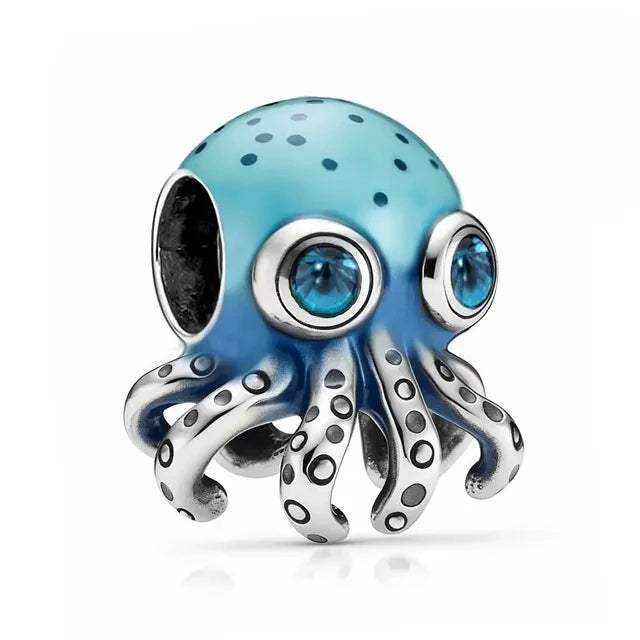 New 925 Sterling Silver Charm Fit Original Bracelet Accessories Women Jewelry Blue Ocean Series Octopus Dolphin Ship Lighthouse