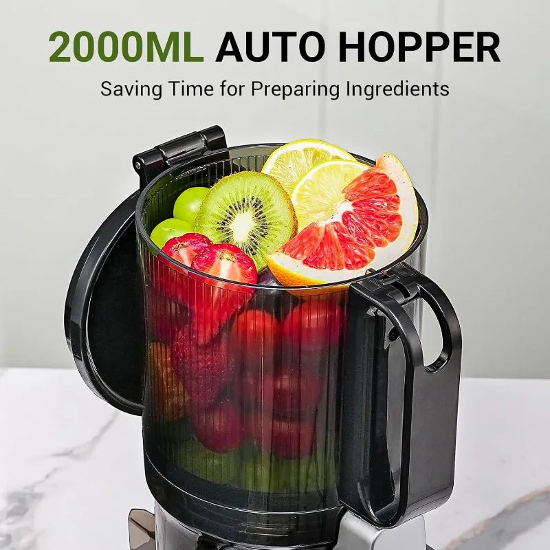 AMZCHEF 5.3-Inch Self-Feeding Masticating Juicer Fit Whole Fruits & Vegetables, Cold Press Electric Juicer Mach