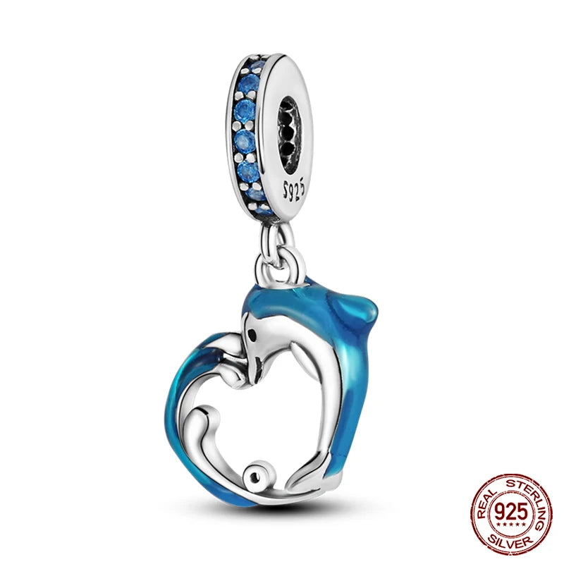 Original Ocean Series Fit 3mm Bracelet 100% Authentic 925 Sterling Silver Turtle Crab Mermaid Charm Beads DIY Jewelry Gift