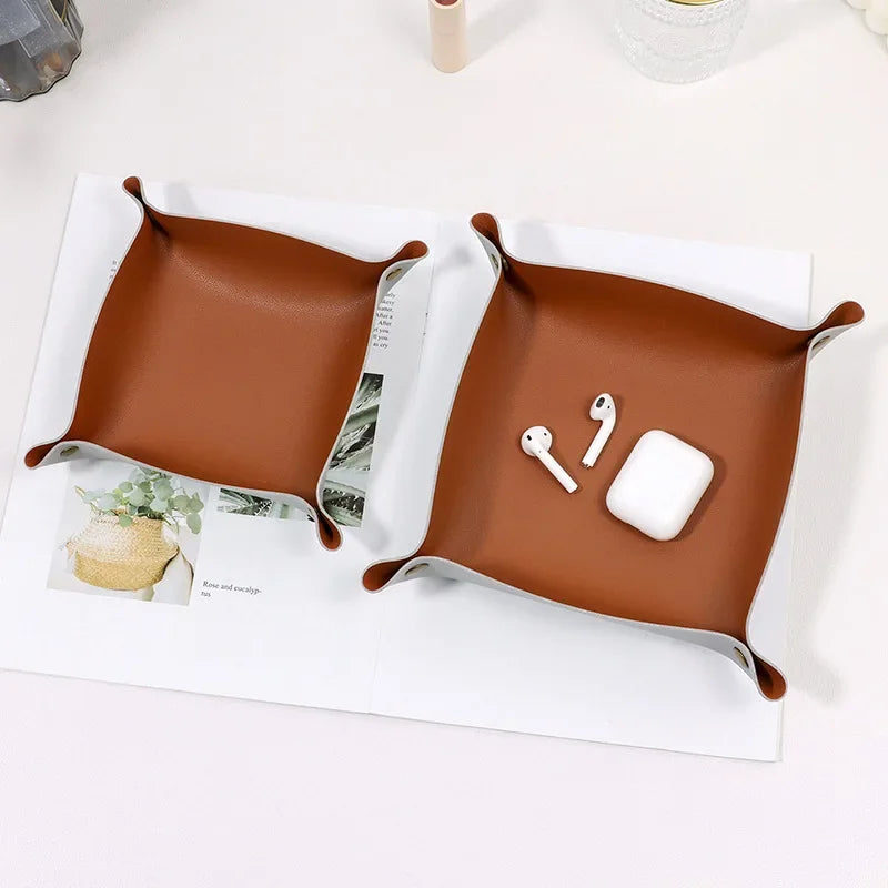 1pc Storage Box Desktop Key Wallet  Tray Valet Trinket Plate Folding Home Decoration Organizer Case