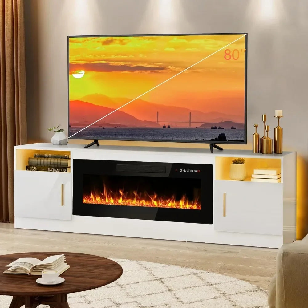 BEST SALE-Fireplace tv Stand with 36 inch Fireplace Up to 80" TVs,70" Modern Wood Media TV Console with Highlight Cabinet for Li