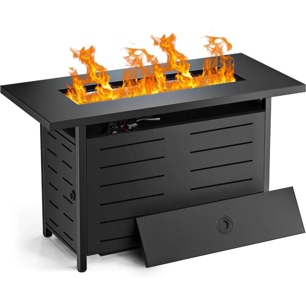 42 inch gas fire pit table, 60,000 btu propane pits for outside with steel lid and waterproof cover, 2 in 1 firepit table gathe