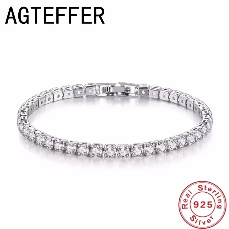 925 sterling silver Tennis Bracelet 2/4mm Cubic Zirconia for Women Mens Crystal Chain on The Hand Hip-hop Streetwear Jewelry