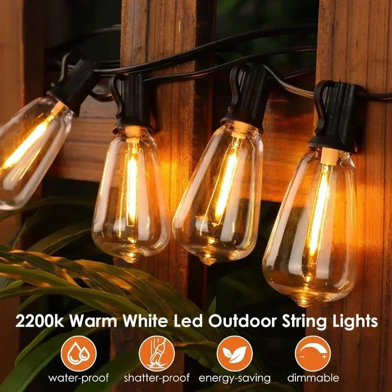 Outdoor String Lights 25FT Patio Lights ST38 LED Bulbs Vintage Edison String Lights for Outside Waterproof Lights for Halloween