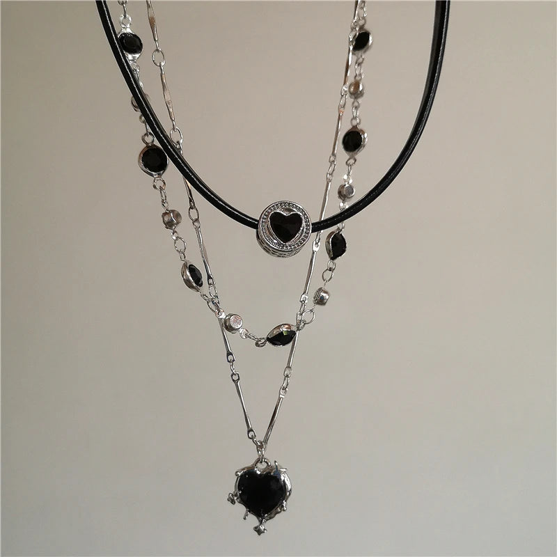 Personalized Punk Star Heart Cross Chain Double Layer Necklace For Men Women Y2K Fashion Trend Rock Party Grunge EMO Accessories