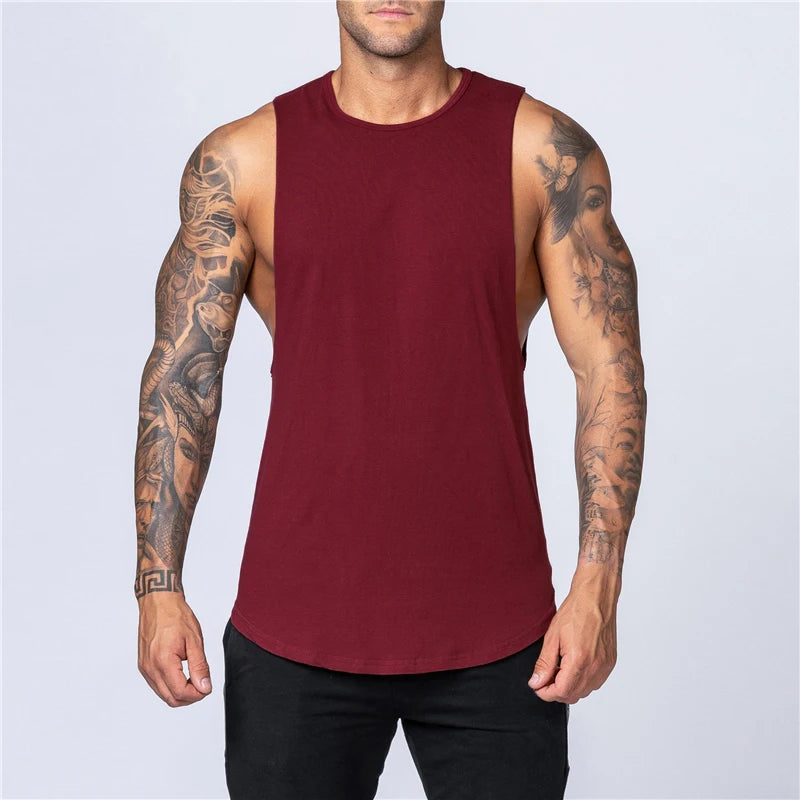 Men's Gym Clothing Summer Fitness Cotton Tank Top Men Jogging Bodybuilding Sleeveless Shirt Breathable O-Neck Casual Muscle Vest