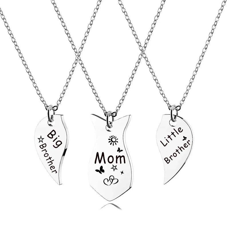3 PCS Mom Big Sister Littler Sister Heart Matching Necklace Set Stainless Steel Mother Daughter Necklaces Jewelry Gifts