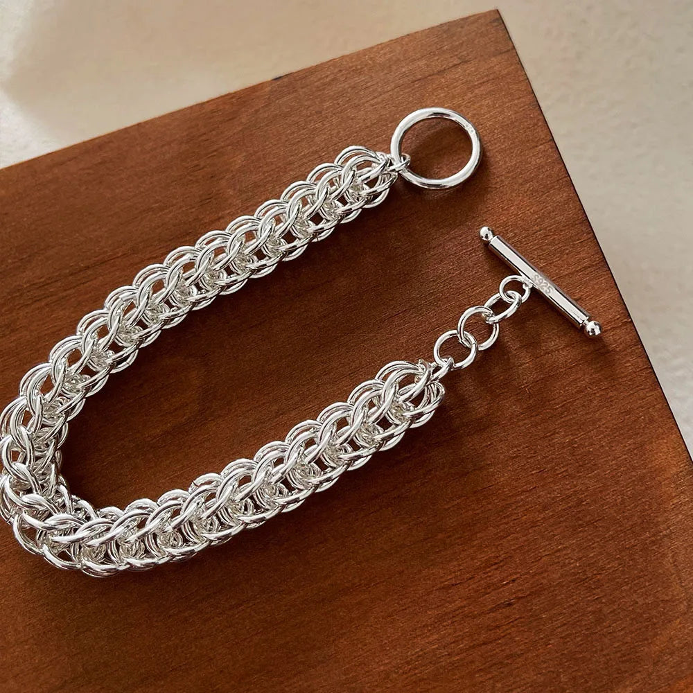 100% Solid 925 Sterling Silver Bracelet for Women Men Vintage Handmade Shinning Heart Bracelets Birthday Christmas Gift