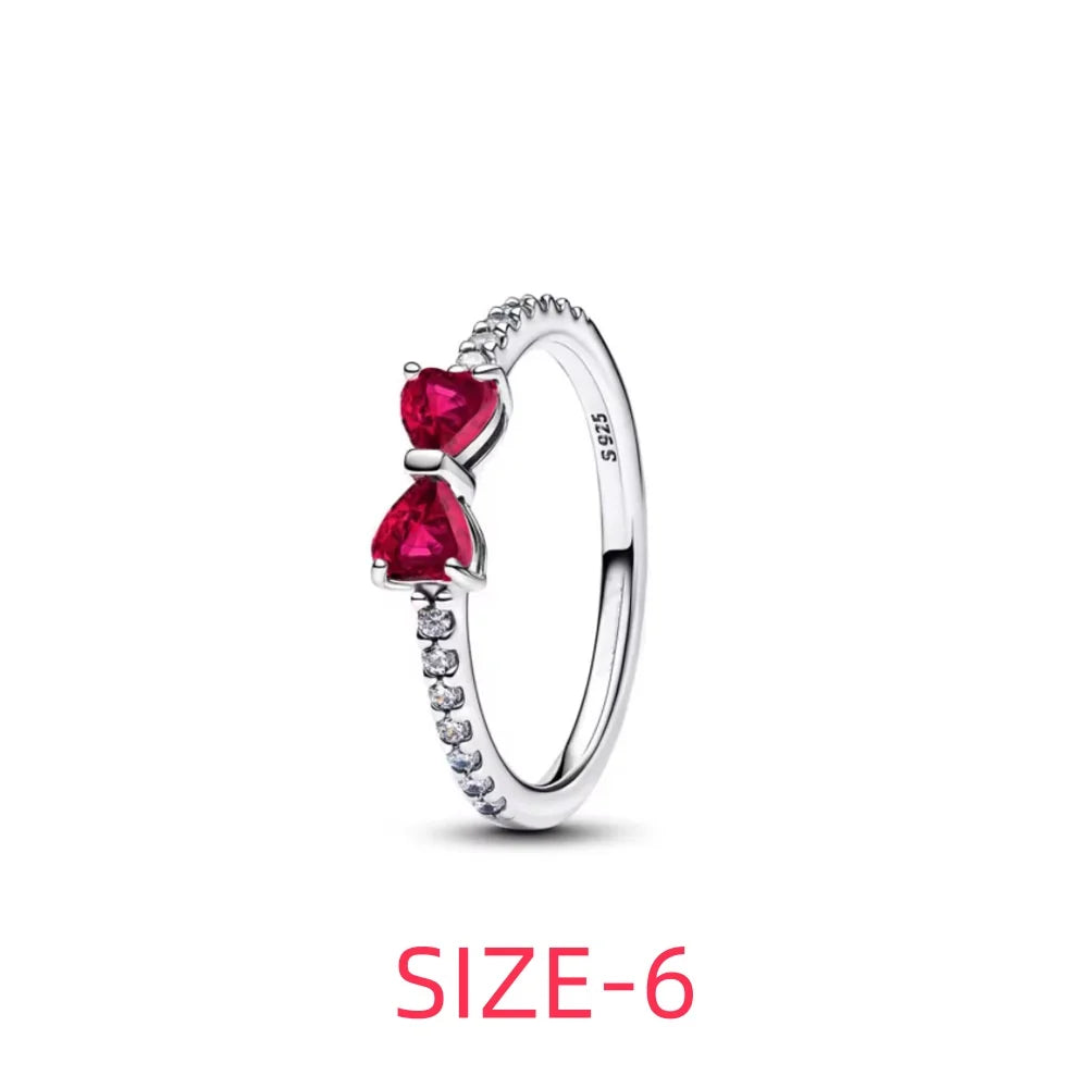 Original 925 Sterling Silver Colorful Bow Set Necklace Ring Earring Crystal For Women Valentine's Birthday Gift DIY Jewellery