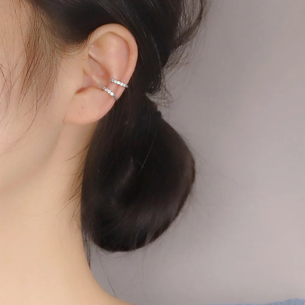 New Personality Stainless Steel Full Zircon C-shape Water Drop Clip Earrings for Women Charm Fake Piercing Cuff Earring Jewelry