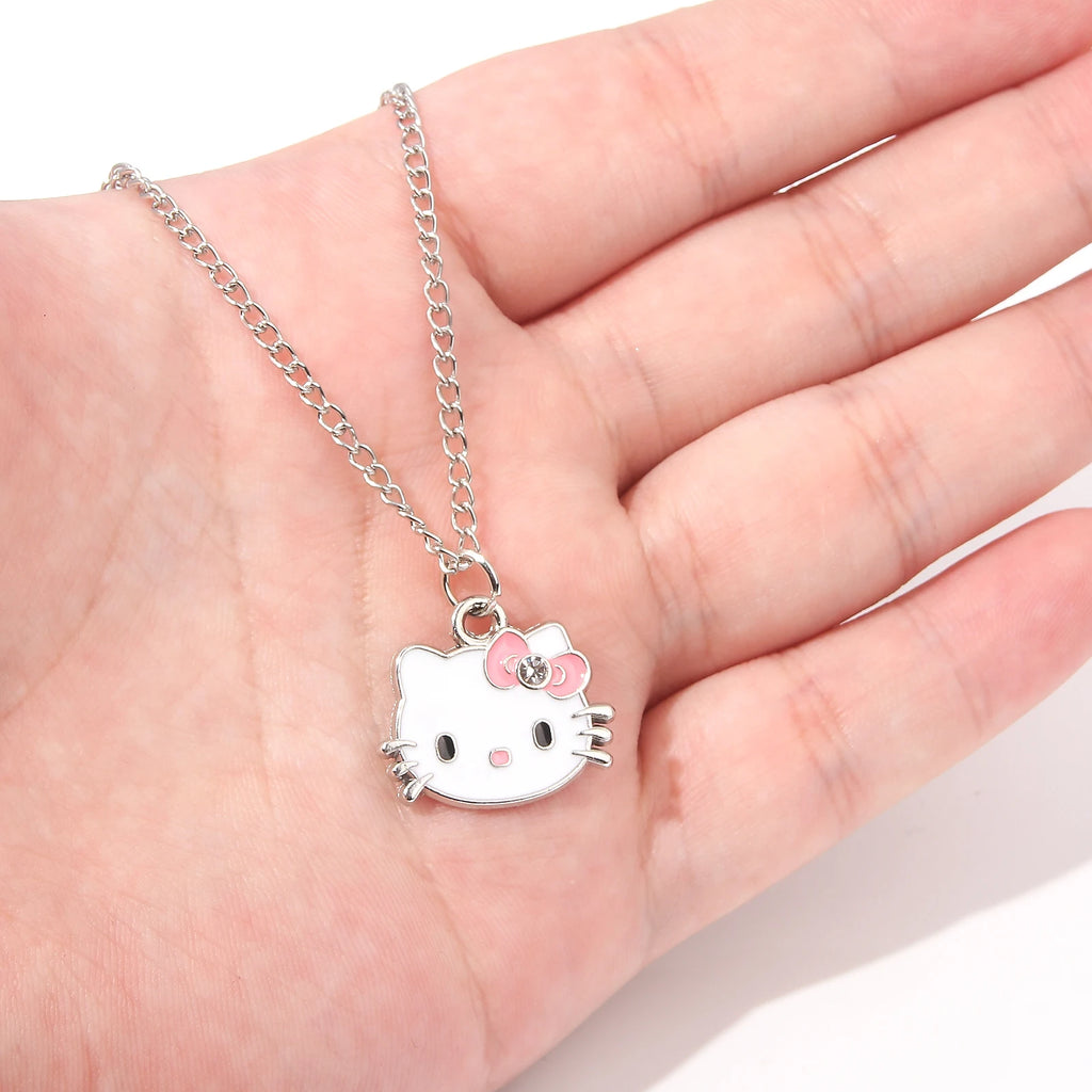 Anime Cartoon Sanrio Hello Kitty Pendant Necklace Fashion Bow Cute Cat Necklace for Women Jewelry Accessories Gifts
