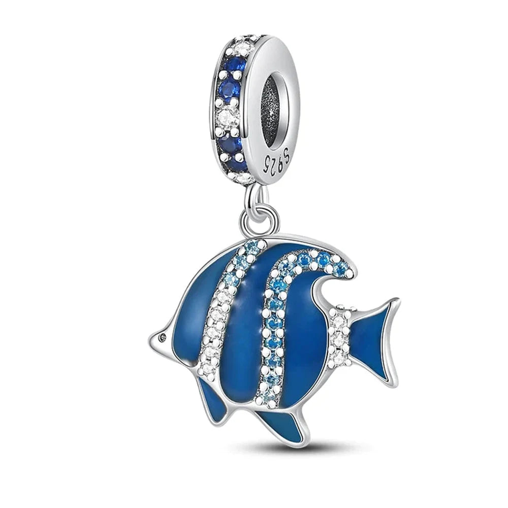 New 925 Sterling Silver Charm Fit Original Bracelet Accessories Women Jewelry Blue Ocean Series Octopus Dolphin Ship Lighthouse