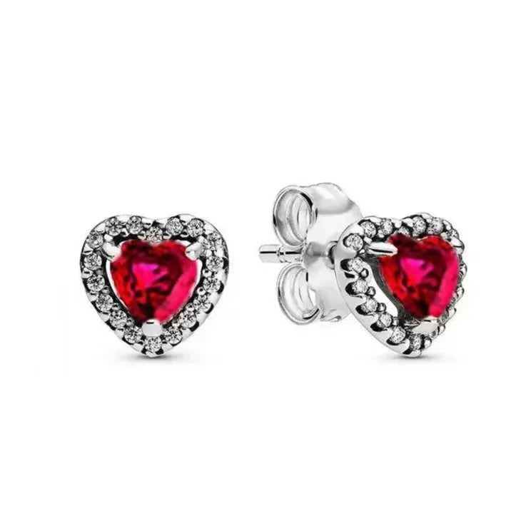 S925 Silver Valentine's Day Red Heart Charm Earring Snowflake Earrings Bow Heart Necklace DIY For Women Fine Jewelry Gift