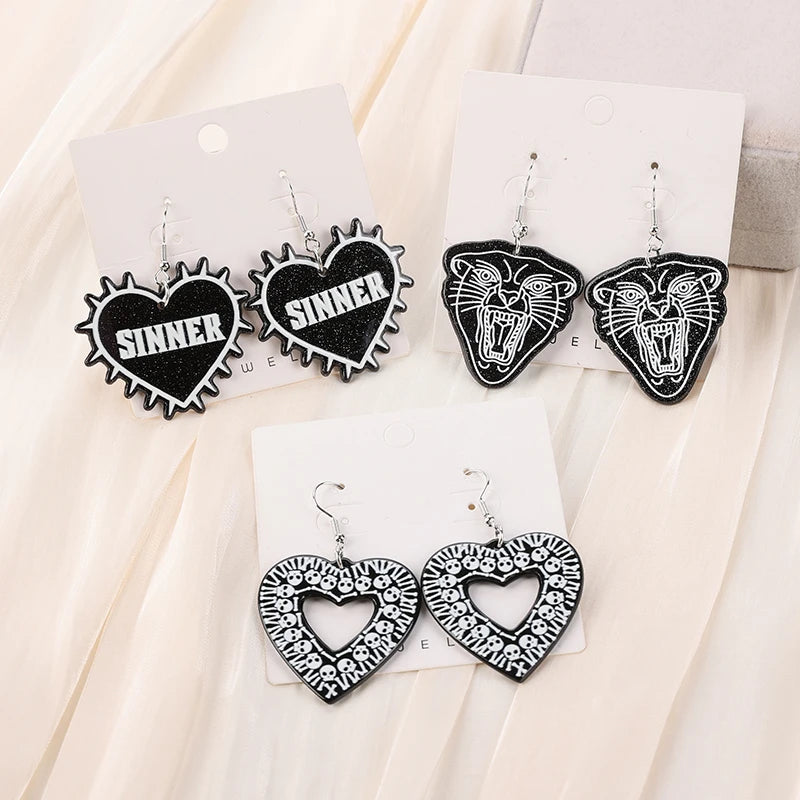 1Pair Halloween Drop Earring Creative Acrylic Skull Heart Panther Fashion Jewelry For Woman Girl Holiday Birthday Gift