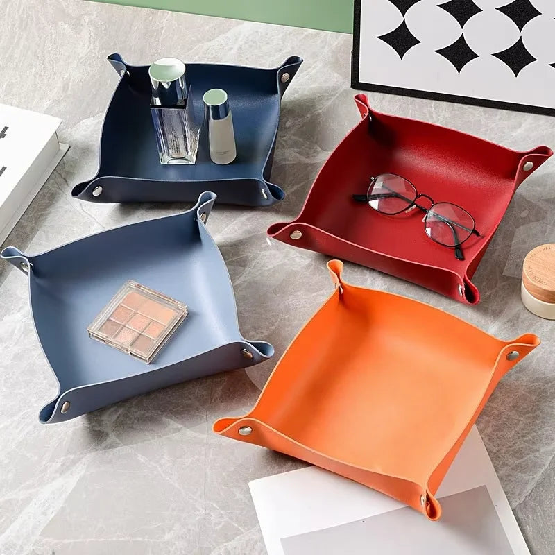 1pc Storage Box Desktop Key Wallet  Tray Valet Trinket Plate Folding Home Decoration Organizer Case