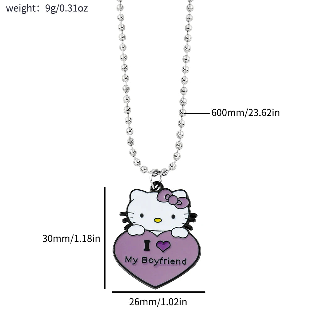 1 Pair Sanrio Hello Kitty Couple Necklace I Love My Girlfriend Boyfriend Pendant Necklace for Valentine's Day Gifts Accessories