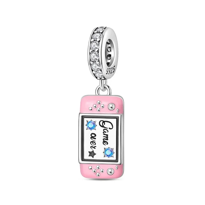 Original 925 Sterling Silver Charms Bag Earphone Magic Cube Watch Games Console Bead Pendant Fit Bracelet Necklace Jewelry
