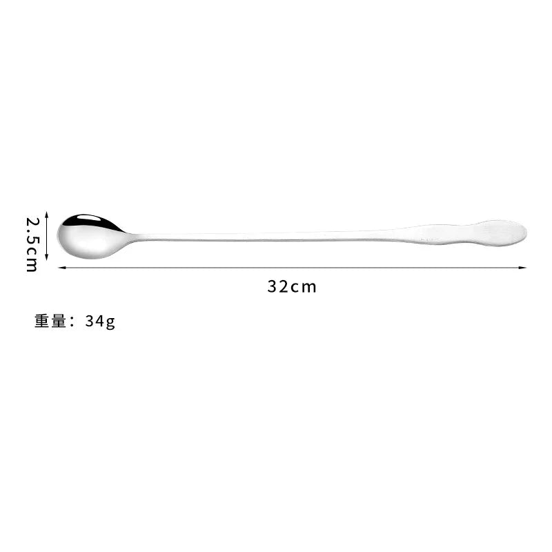 20cm/23cm/32cm Long Handled Stainless Steel Gourd Mixing Spoon Bar Cocktail and Tea Spoon Coffee Ice Cream Dessert Mixing Spoon