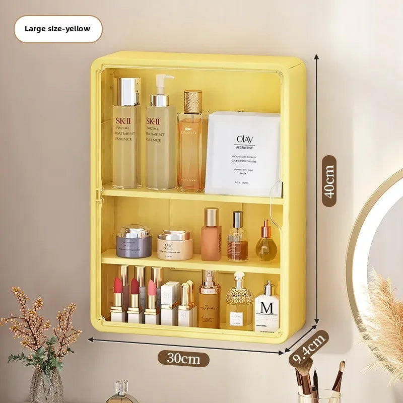Multi-Layer No Drill Bathroom Organizer Transparent Cosmetic Display Cabinet with Removable Shelves