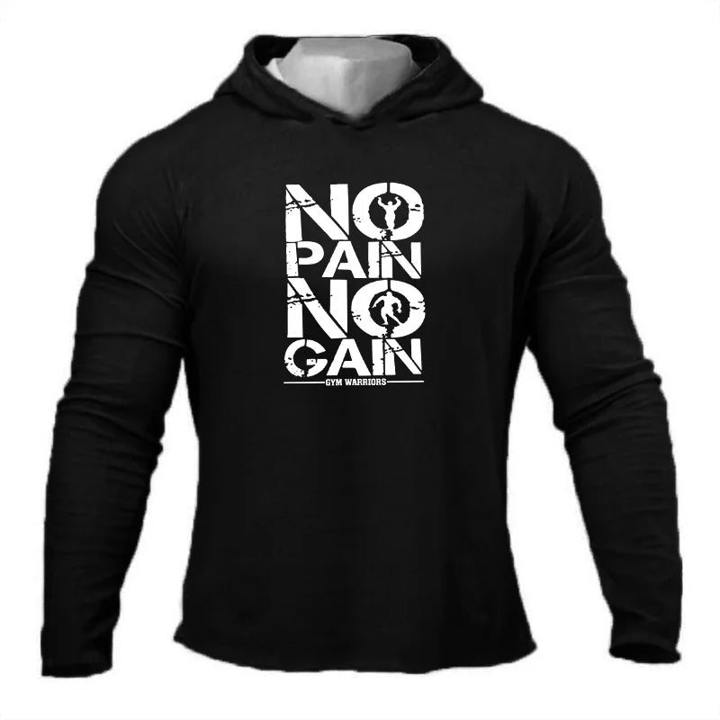 Gym Sport Workout Muscle Clothing Mens Running Long Sleeve Cotton T-Shirts Fitness Hooded Shirts Bodybuilding Slim Fit Hoodie