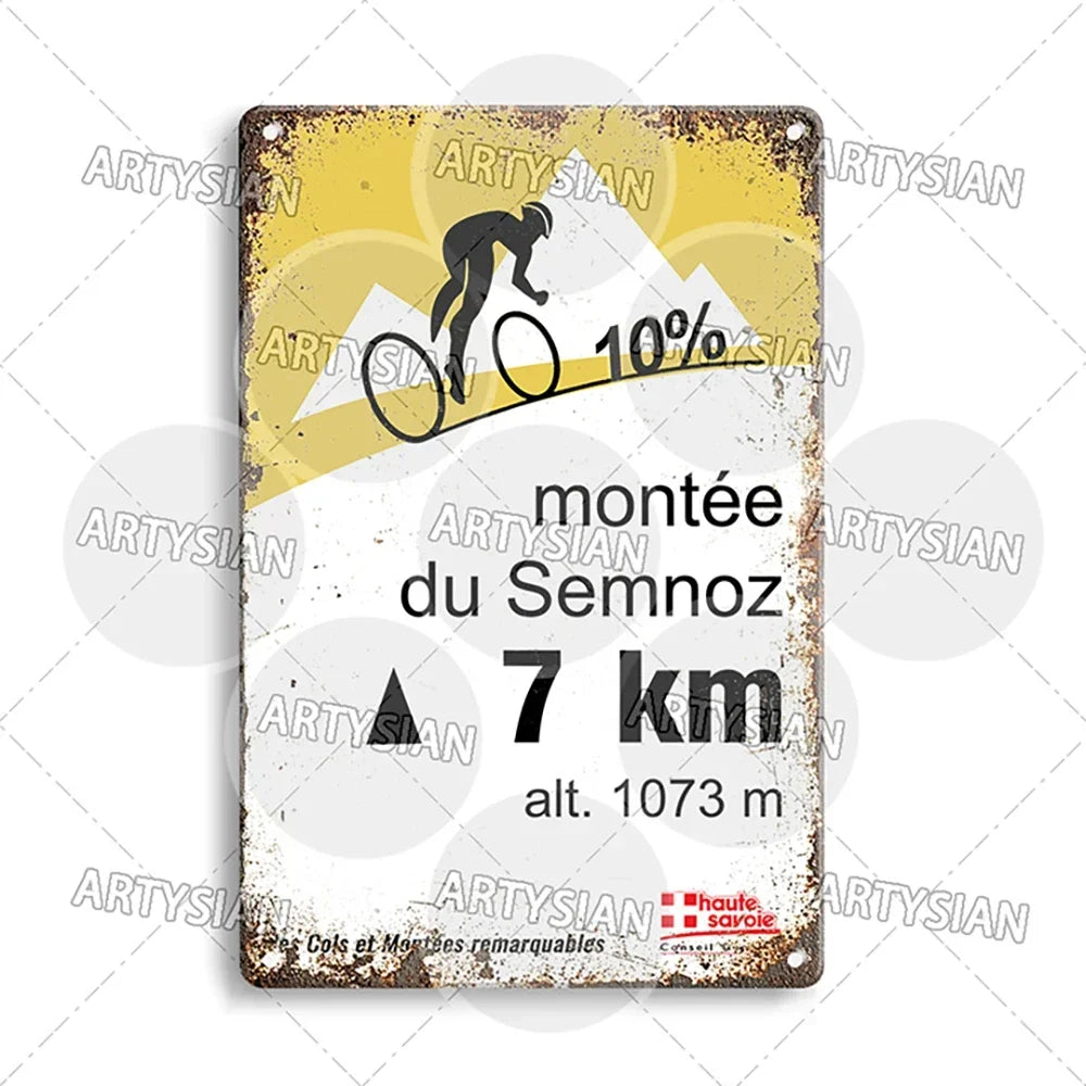 Tour de France Metal Sign Cycling Plaque Paves Du Paris Roubaix Col du Galibier Col de Sarenne Alpe d'Huez Mont Ventoux Glandon