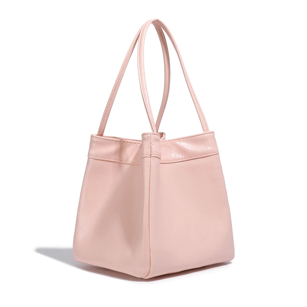 Silver bucket bag for women 2024 new fashionable and simple lunch box bag, niche western-style texture hand-held small bag