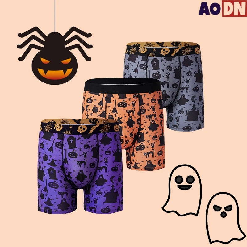 Funny Halloween Print Youth Boxer Panty Breathable Antibacterial Bag Mens Underwear Elastic Seamless Male Boxer Shorts Boyshorts