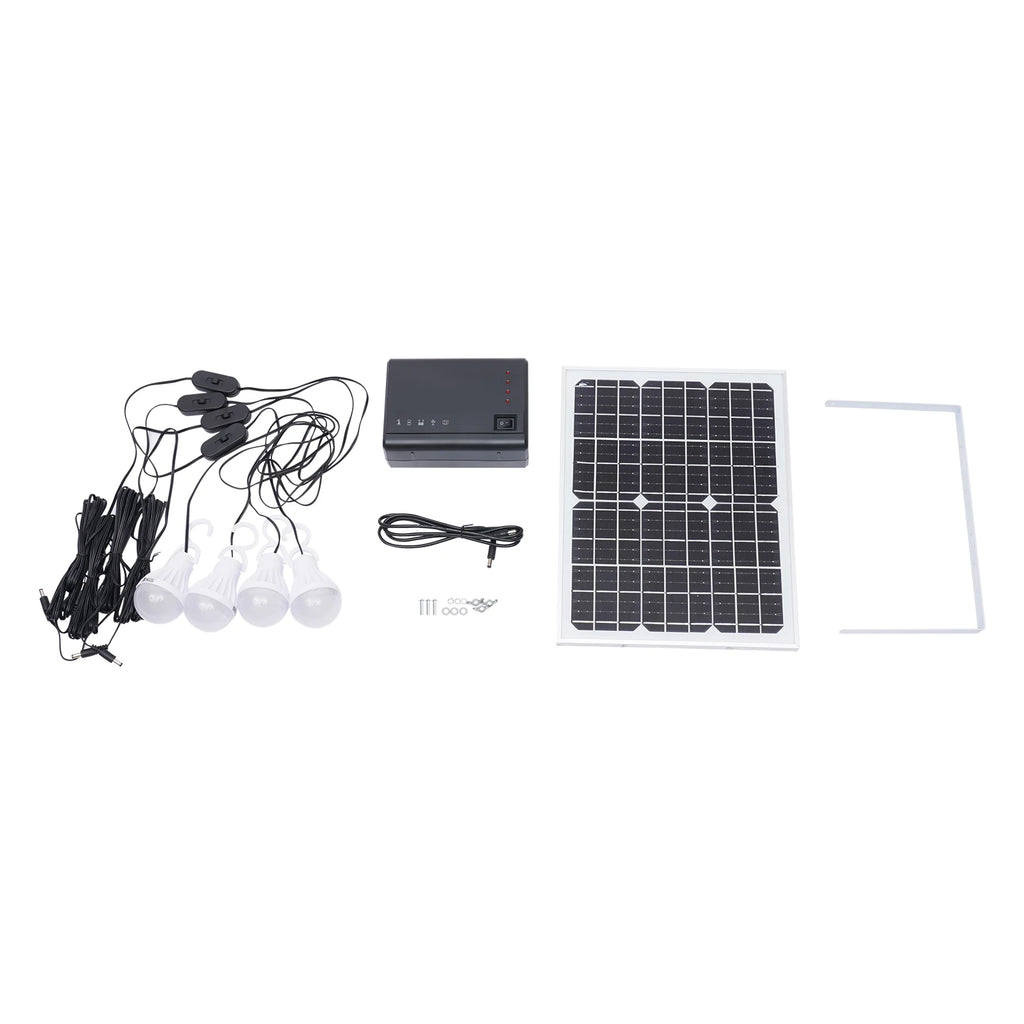 Portable Solar Panel Power Energy Storage Generator Kit Solar Home DC System Kit 4 LED Light Bulb USB Charger Generation